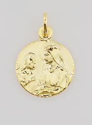 Medalla de Santa Ana y la Virgen María bañada en oro - 16 mm