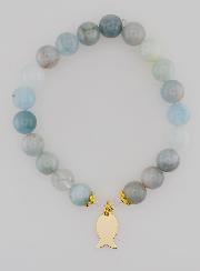Pulsera de Aguamarina de 8 mm e Ichthus Dorado