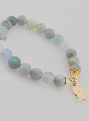 Pulsera de Aguamarina de 8 mm e Ichthus Dorado