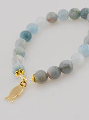 Pulsera de Aguamarina de 8 mm e Ichthus Dorado