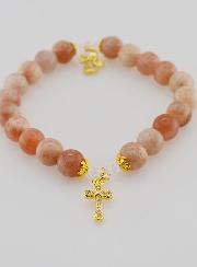Pulsera de Piedra Solar de 8 mm - Ángel y Cruz