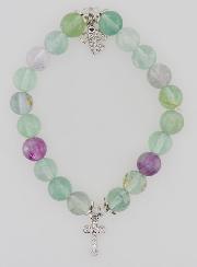 Pulsera en Piedra de fluorita de 8 mm - Ángel y cruz