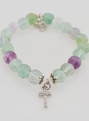 Pulsera en Piedra de fluorita de 8 mm - Ángel y cruz