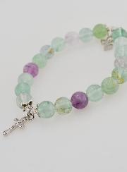 Pulsera en Piedra de fluorita de 8 mm - Ángel y cruz