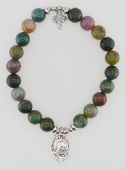 Pulsera religiosa de ágata india de 8 mm - Padre Pío y Cruz de la Trinidad