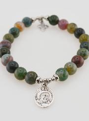 Pulsera religiosa de ágata india de 8 mm - Padre Pío y Cruz de la Trinidad