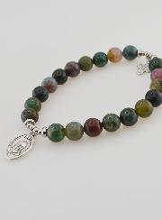 Pulsera religiosa de ágata india de 8 mm - Padre Pío y Cruz de la Trinidad