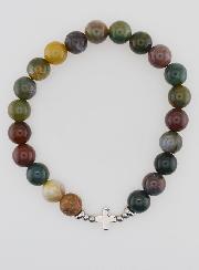 Pulsera religiosa de ágata india - 8 mm y cruz