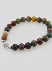 Pulsera religiosa de ágata india - 8 mm y cruz