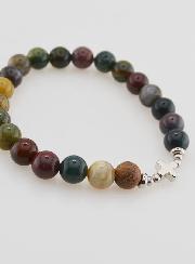 Pulsera religiosa de ágata india - 8 mm y cruz