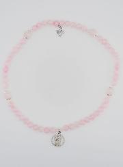 Pulsera Rosario en Cuarzo Rosa – Virgen María y Cruz de la Santísima Trinidad