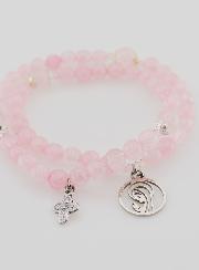 Pulsera Rosario en Cuarzo Rosa – Virgen María y Cruz de la Santísima Trinidad