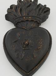 Mural Ex voto Corazón Florido Negro y Bronce - 13 cm