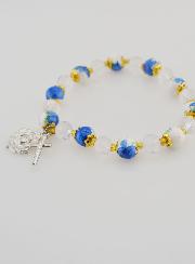 Pulsera Rosario en Perlas Pintadas - Cruz y Medalla de Lourdes