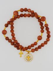 Pulsera Rosario de Piedra Solar - Medalla con Cruz y Circonitas