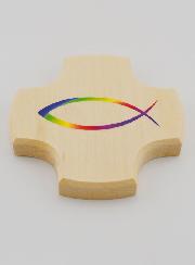 Cruz de Madera de Arce - Pez Ichtus Cristiano