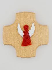 Cruz de madera de arce y ángel de la guarda de cristal