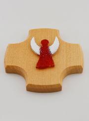 Cruz de madera de arce y ángel de la guarda de cristal