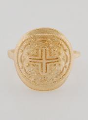 Anillo con Cruz de Cristo Tallada - Bañado en Oro - Talla 60