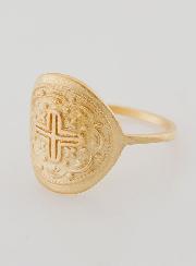 Anillo con Cruz de Cristo Tallada - Bañado en Oro - Talla 60