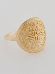 Anillo con Cruz de Cristo Tallada - Bañado en Oro - Talla 60