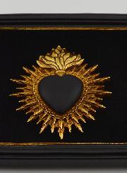 Mural Exvoto Corazón Negro y Dorado sobre Terciopelo - 16 cm