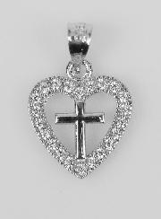 Colgante de cruz de corazón en plata 925 - 16 mm