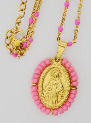 Medalla Milagrosa con cuentas + Cadena de Perlas Rosas