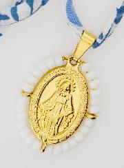 Collar Religioso con Cordón Liberty Azul - Milagrosa Perlada