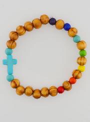 Juego de 3 pulseras religiosas de madera con cruz
