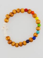 Juego de 3 pulseras religiosas de madera con cruz
