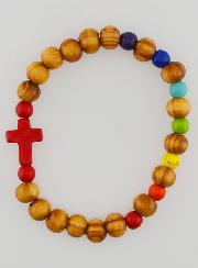 Juego de 3 pulseras religiosas de madera con cruz