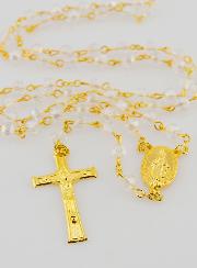 Terço Medalha Milagrosa em Contas Facetadas Incolores