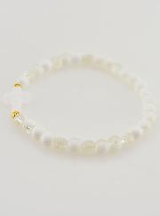Pulsera religiosa con cruz y cuentas de vidrio blancas
