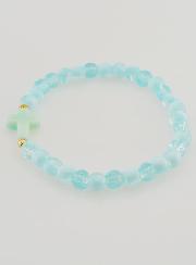 Pulsera religiosa con cruz y cuentas de vidrio azules