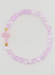 Pulsera religiosa con cruz y cuentas de vidrio moradas