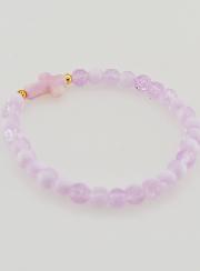 Pulsera religiosa con cruz y cuentas de vidrio moradas