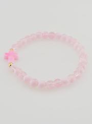 Pulsera religiosa con cruz y cuentas de vidrio rosa