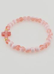 Pulsera religiosa con cruz y cuentas de vidrio rojas