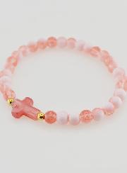 Pulsera religiosa con cruz y cuentas de vidrio rojas