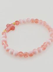 Pulsera religiosa con cruz y cuentas de vidrio rojas