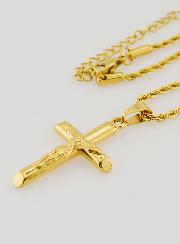 Collar religioso con la Cruz de Cristo en acero inoxidable dorado