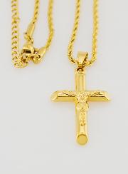Collar religioso con la Cruz de Cristo en acero inoxidable dorado