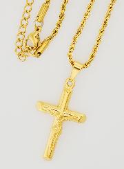 Collar religioso con la Cruz de Cristo en acero inoxidable dorado
