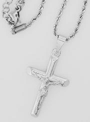 Collar religioso con la Cruz de Cristo en acero inoxidable plateado