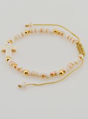 Pulsera religiosa de cuentas de vidrio y cruz