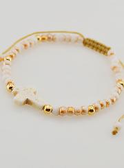 Pulsera religiosa de cuentas de vidrio y cruz