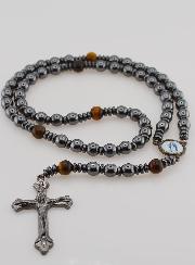 Rosario de la Virgen Milagrosa en Hematita y Ojo de Tigre