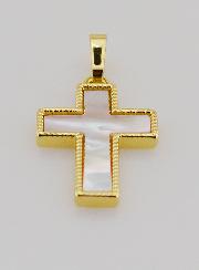 Colgante de cruz de latón y nácar - 20 mm
