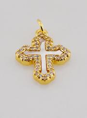 Colgante de cruz ortodoxa con diamantes de imitación y nácar - 17 mm